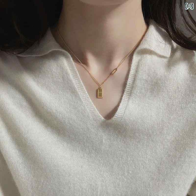ネックレス アクセサリー チェーン 女性用 ゴールド レンガ 精巧 鎖骨 ゴールドバー ペンダント フォー..