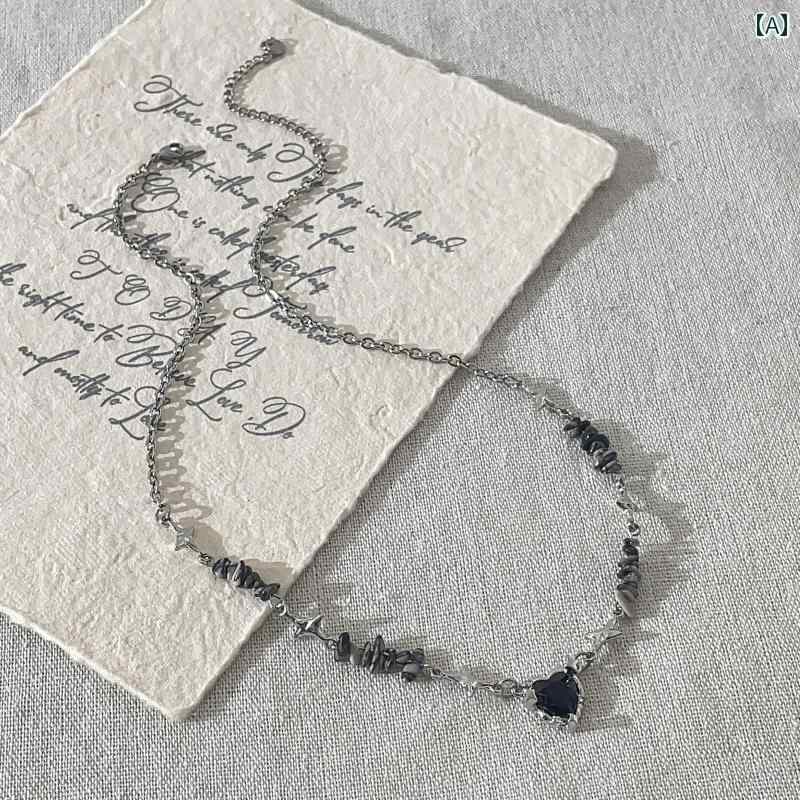 レディース ネックレス チェーン おしゃれ かわいい ガーリー ゴシック 首飾り チョーカー 黒 ハート 女性 鎖骨 ライト 高級感 ハイエンド ホット スタイル