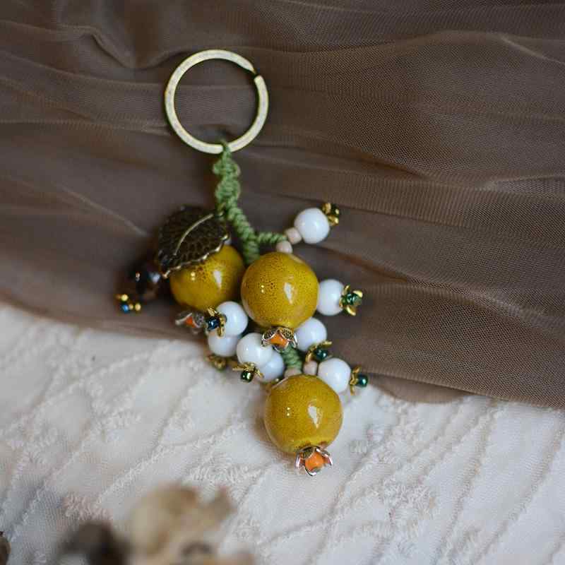 キーホルダー かわいい レディース アクセサリー ザクロ 森 セラミック 織 バッグ ペンダント 親友 ギフト