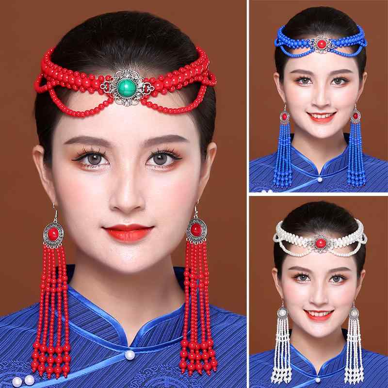 エスニック ダンス パフォーマンス 頭飾り レディース ビーズ ロング タッセル ピアス イヤリング 髪 ..