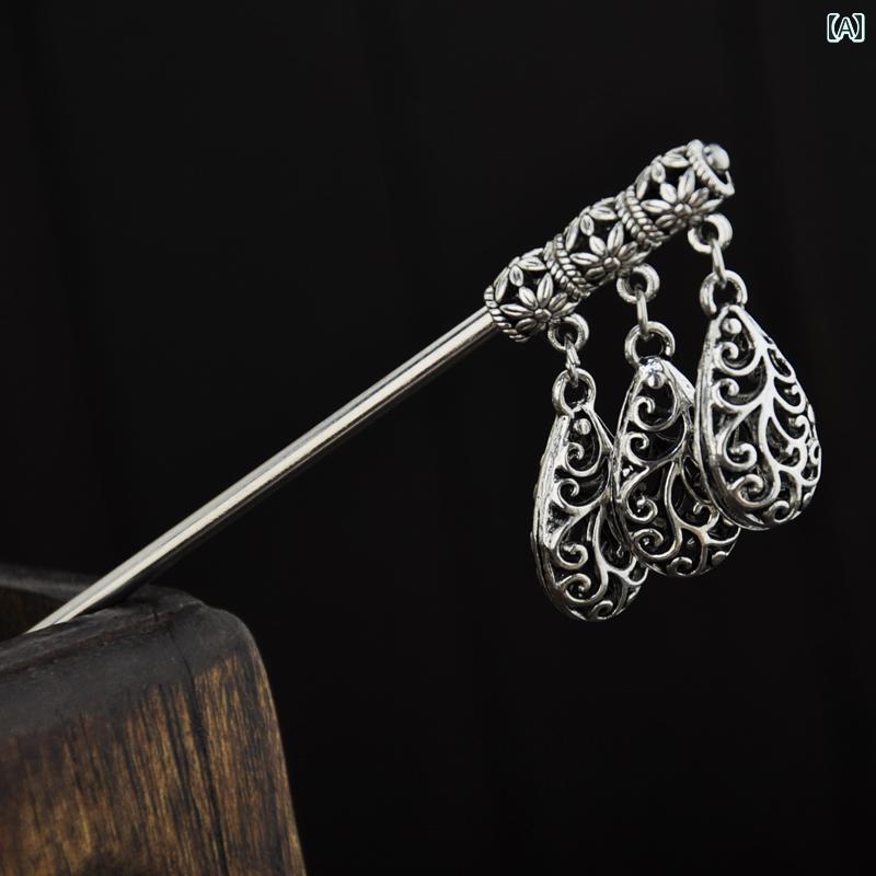 かんざし おしゃれ レトロ シンプル カルセドニー 瑪瑙 シルバーヘアピン レディース ロッキング プレート タッセル エスニック レディース ヘア アクセサリー 髪飾り