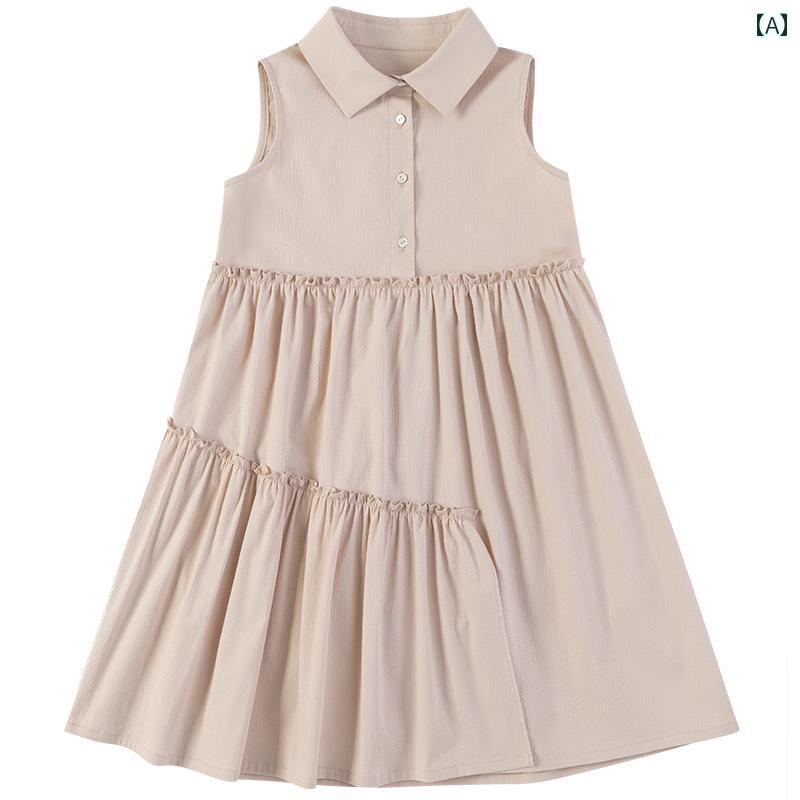 ワンピース キッズ かわいい ナチュラル 子供服 夏 スイートオレンジ ピンク バブル プリーツ 子供 ノースリーブドレス ベスト ドレス中 大 女の子