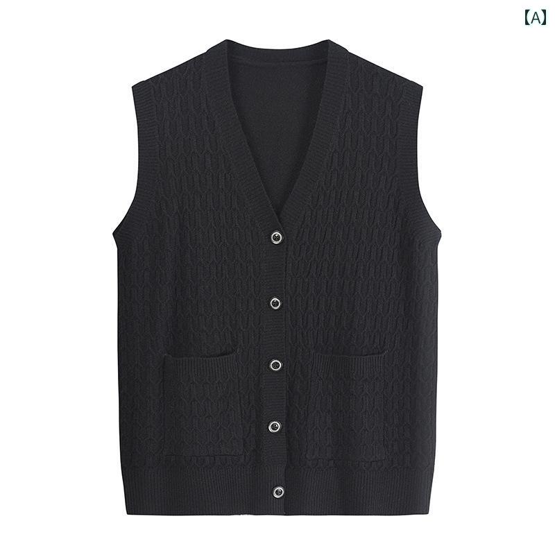 ベスト チョッキ 婦人服 春秋服 防寒着 ゆったり ジレ 母 ママ リブニット 無地 ポケット ユニセックス 紳士服 メンズ 学校 制服 ワーク 仕事着 カジュアル シンプル