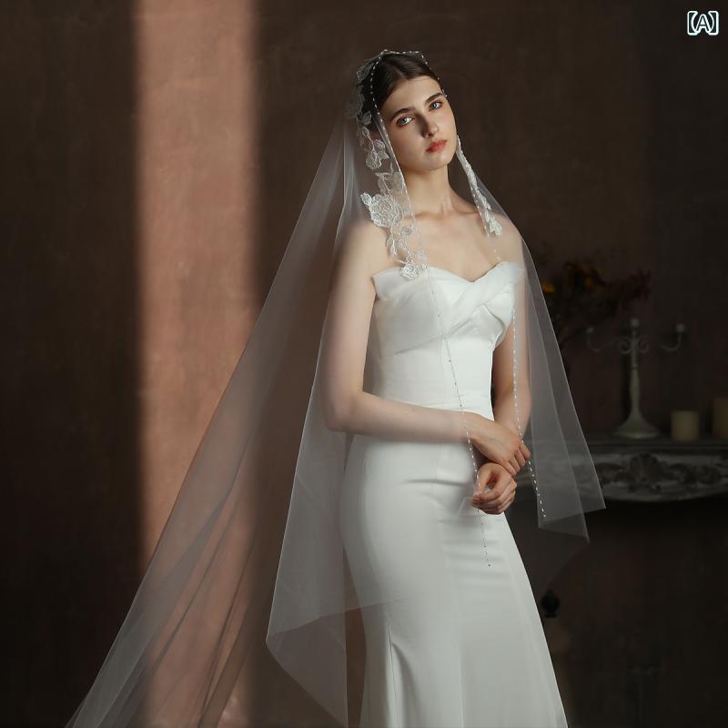 ウエディング ベール フレンチレースロング ブライダル 頭飾り 上品 フェアリー かわいい エレガント ..