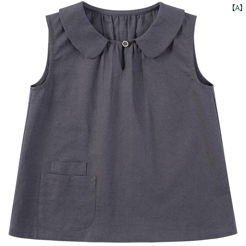 トップス シャツ 子供服 おしゃれ ナチュラル 普段着 キッズ 用 ダーク グレー 人形 綿 リネン 半袖 ハイエンド 女の子 夏 大きい 子供 スタイル