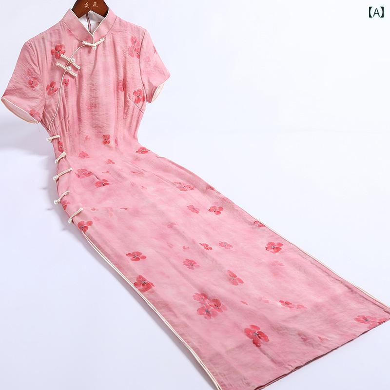 レディース 夏 チャイナ ドレス エレガント ワンピース 撮影 衣装 上品 洗練 ガールズ 普段使い 日常着 ラミー ロング 民族風
