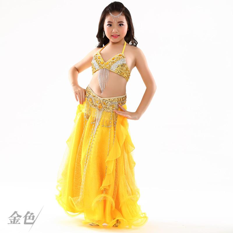 ベリーダンス 子供 ステージ パフォーマンス スーツ ビーズ 刺繍 シルバー メッシュ スカート キッズ ..