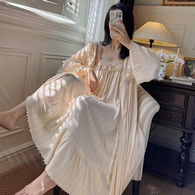 パジャマ ネグリジェ レディース レースエッジ 綿 秋 サスペンダー 寝間着 ネグリジェ リラックス ウェ..