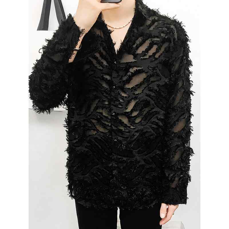 メンズ トップス シャツ かっこいい おしゃれ着 春夏 カジュアル フェザー シャツ ローエッジ タッセル 豪華感 シャツ オールシーズン