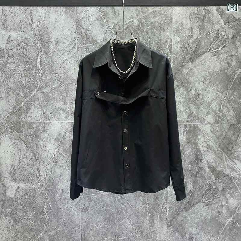 長袖シャツ オールシーズン ドレープ メンズ 韓国 カジュアル シンプル トップス ファッション ポインテッドカラー 個性 おしゃれ