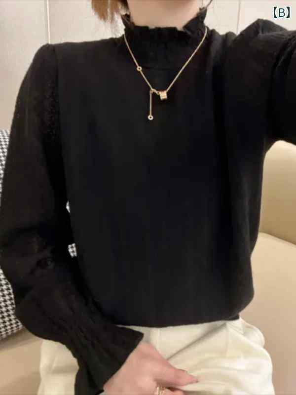 レディース トップス おしゃれ 婦人服 シャツ ハイネック インナーシャツ レース 秋冬 ハイネック