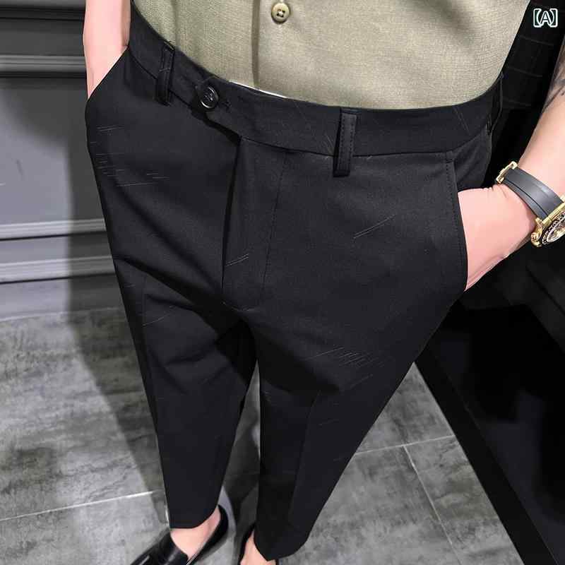 Clothing Accessories (Caps, Ties, Belts) - メンズ カジュアル パンツ スラックス 春 ストレッチ 長ズボン ブラック 不規則 ストライプ スリム ビジネス フォーマルスーツ