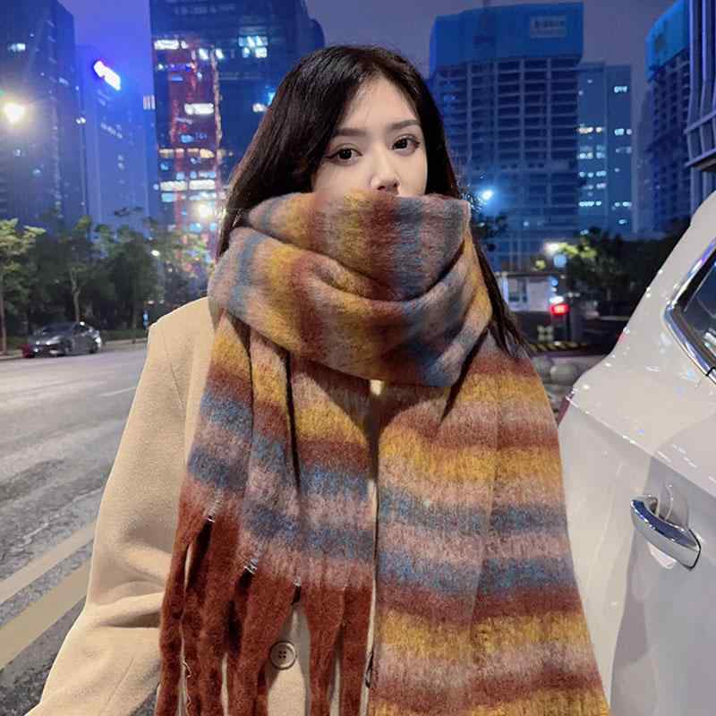 秋 冬 マフラー 韓国 暖かい タッセル チェック柄 コントラスト スカーフ 女性用 レトロ 肥厚 スカーフ 雰囲気 ショール