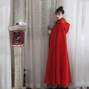 ポンチョ 赤 マント ウール コート レディース ジャケット レトロ マント 秋冬 レディース フード