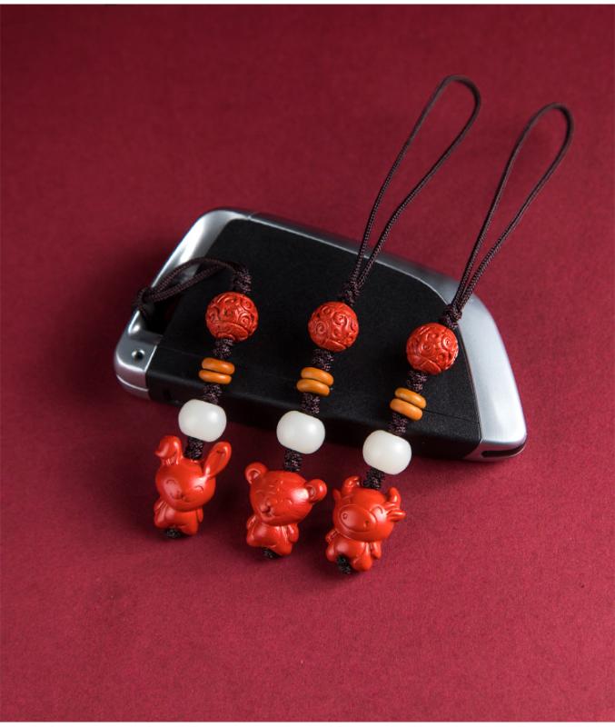 中国風 アクセサリー 置き物 チャイナ風 十二支 辰砂 携帯電話 チェーン 小さめ ペンダント ロープ 小さめ ペンダント メンズ レディース キーホルダー