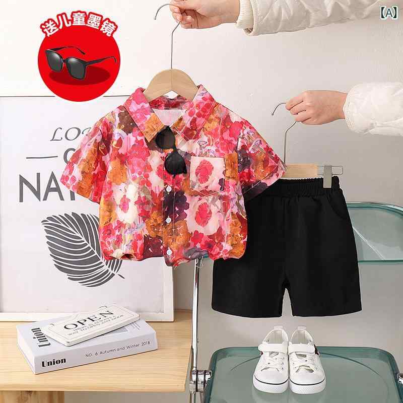 パンツ シャツ キッズ スーツ フォーマル 発表会 男の子 夏 半袖 ショート 子供 花柄 子供 赤ちゃん カジュアル