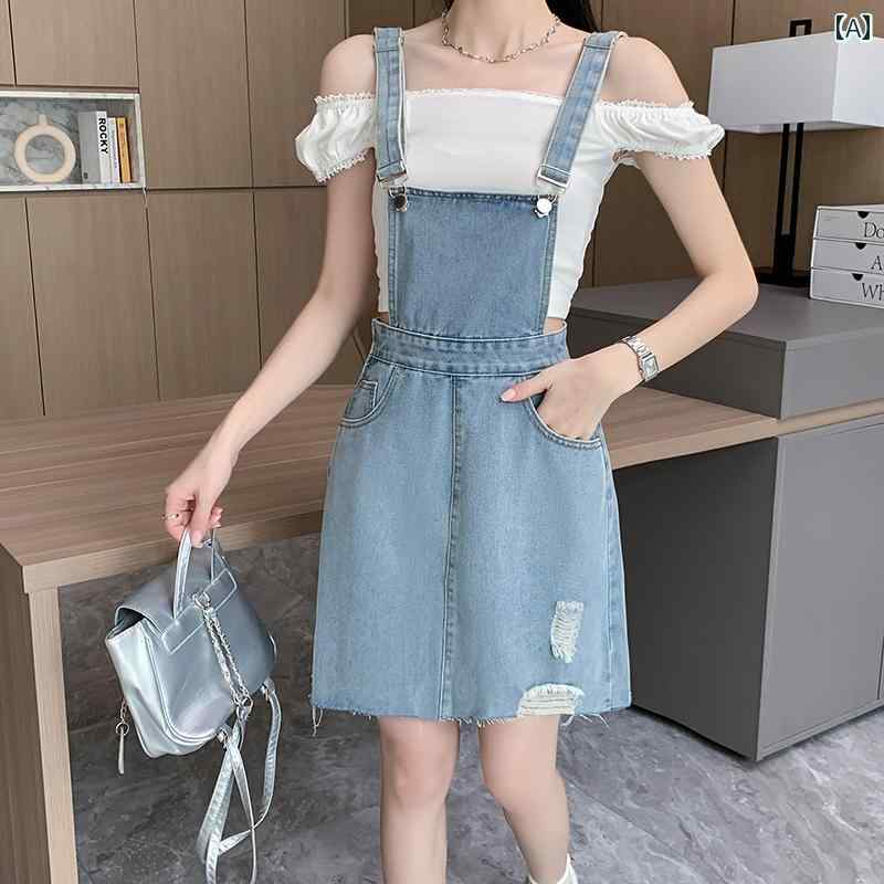 レディース サロペットスカート ショートスカート デニムスカート 春夏 ウォッシュドデニム エンスカート サスペンダー バックウェストリボン レトロ 青 水 ライトブルー アンティーク仕上げ カジュアル ポリエステル