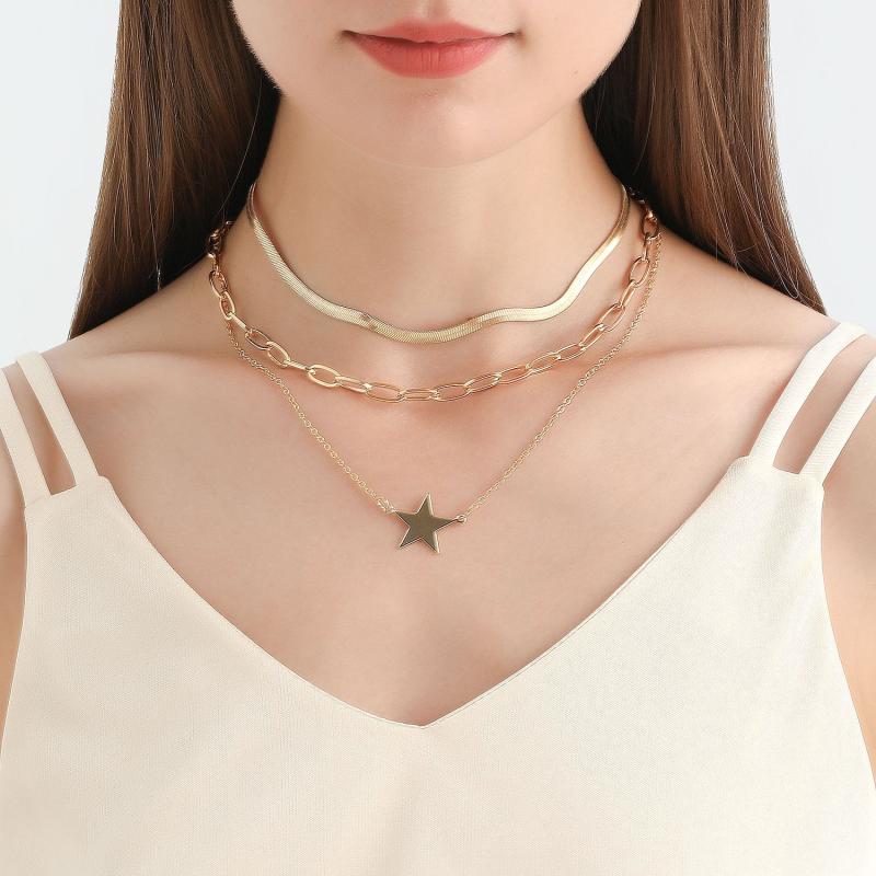 レディース ジュエリー アメリカ ヒップホップ パンク スター スタック ネックレス シンプル メタル スネーク ボーン チェーン ネックレス レディース