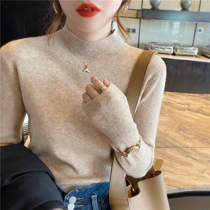 Turtleneck - レディース 秋 冬 長袖 ウール インナー ベース レイヤー 高級 セーター トップス ハーフ タートルネックセーター