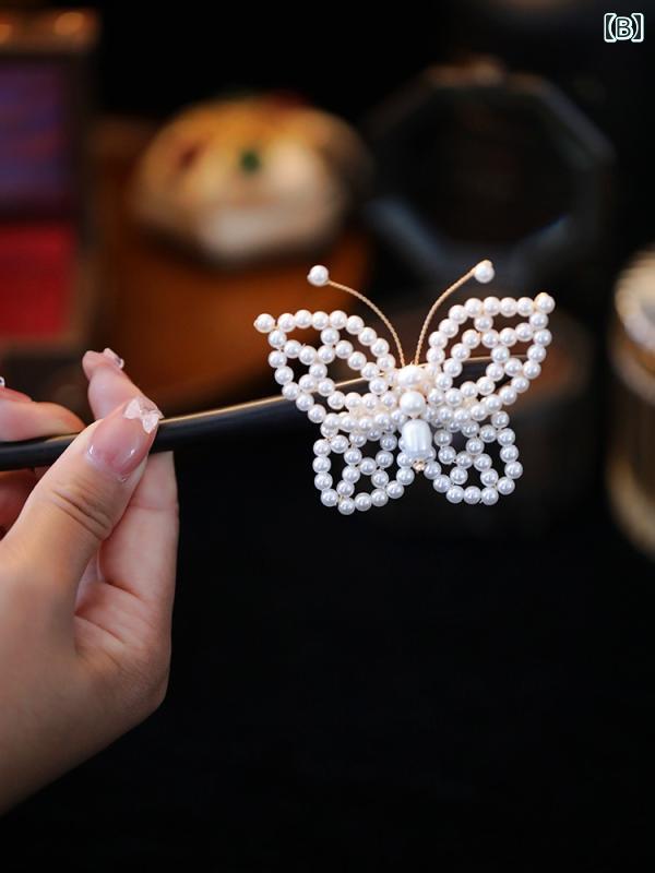 レディース アクセサリー ヘア かわいい 髪飾り 後頭部 蝶 クリップ ハイエンド ショート 両側 パール 2