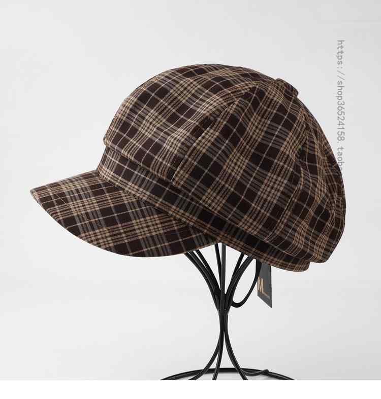 帽子 韓国 英国風 レトロ 八角形 チェック ペインター キャスケット 秋冬 メンズ シンプル カジュアル レディース