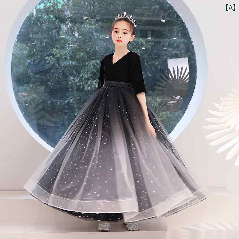 キッズ 子供服 女の子 春秋 ロングドレス かわいい おしゃれ 韓国 着やい 上品 お祝い セレモニー 式典 祝賀 撮影 発表会 パーティー イベント 結婚式 ダンス パフォーマンス コスチューム 衣装 アイテム