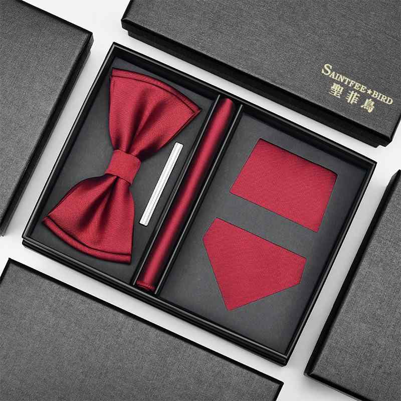 ネクタイ セット メンズ フォーマル ビジネス おしゃれ紳士 赤 クラシック ネクタイ 蝶 ネクタイ 正方形 スカーフ セット ウェディング 新郎 赤 お祝い ホストお祝い