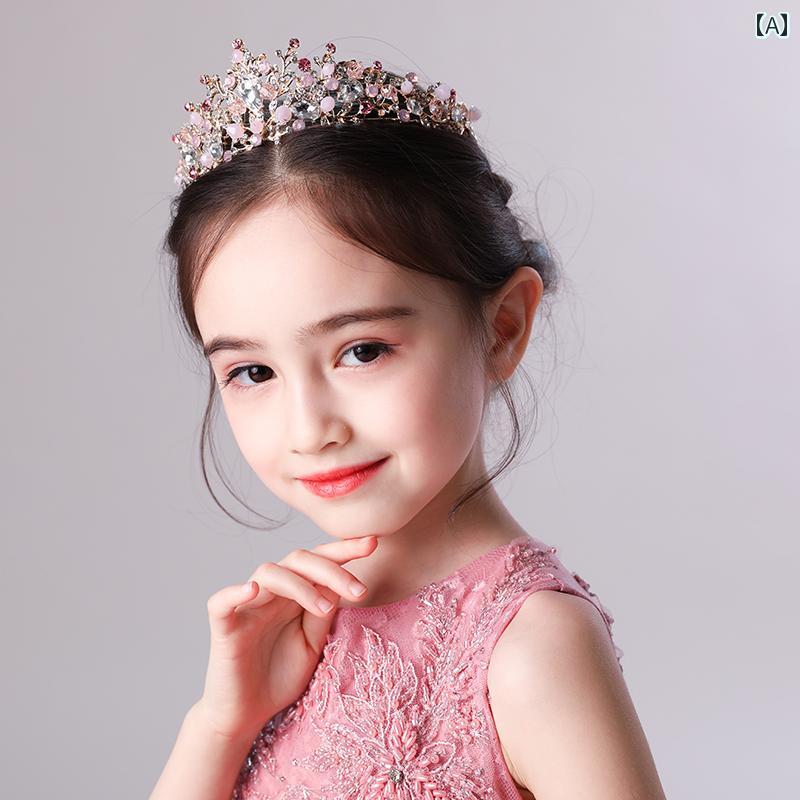 女の子 子供 王冠 ティアラ プリンセス ガールズ 王冠 クリスタル ヘッド バンド 子供 誕生日 ピンク ..