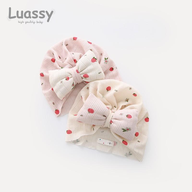 ベビー 帽子 幼児 レース 春秋 薄手 赤ちゃん 新生児 キャップ イチゴ 男の子 女の子 コットン 韓国 ストロベリー リボン アプリコット かわいい ピンク