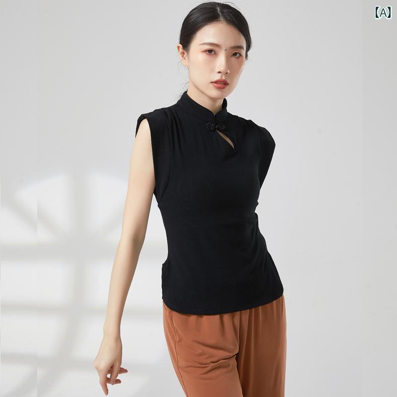モダンダンス ボディ トレーニング服 ノースリーブ チャイナドレス風 トップス ダ...