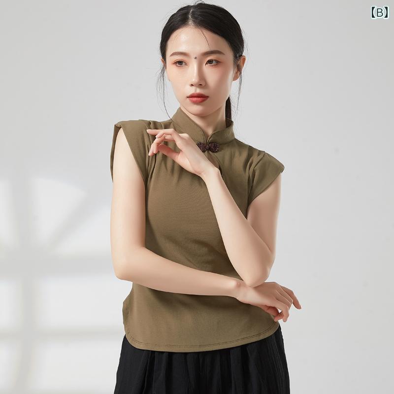 モダンダンス ボディ トレーニング服 ノースリーブ チャイナドレス風 トップス ダ...