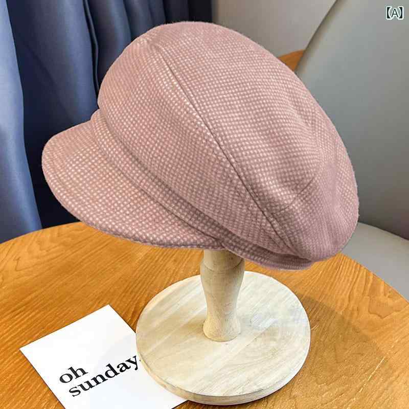 キャスケット帽 帽子 女性 秋冬 韓国 八 角 ウール ベレー 帽 英国 レトロ ファッション キャスケット