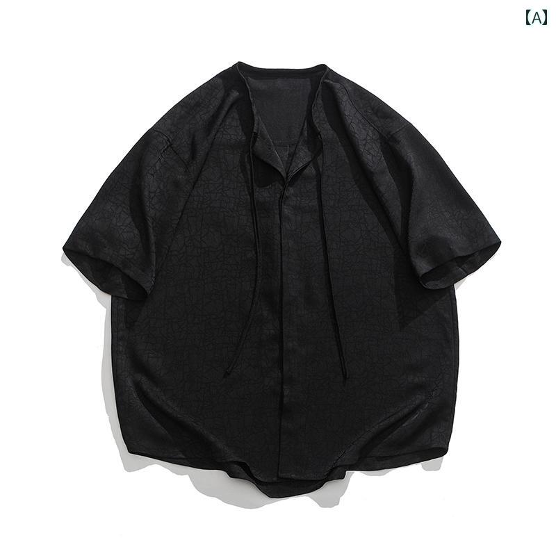 メンズ カジュアル 夏 T シャツ トップス 中華風 サマー ウェア かっこいい 普段着 日常使い 男性用 唐 スーツ ハイエンド レトロ ジャカード ゆったり 大きいサイズ(4)