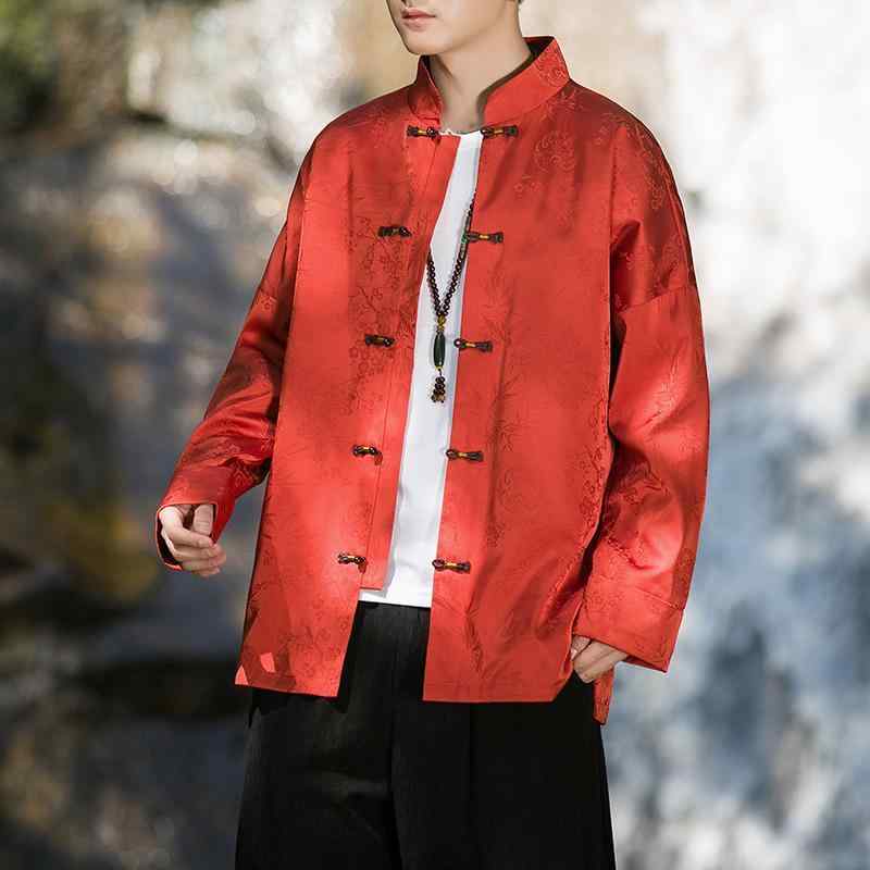 ドレス メンズ 秋 春 アウター 男性用 中華風 赤い 婚約 中華風 唐 スーツ 大きいサイズ 男性用