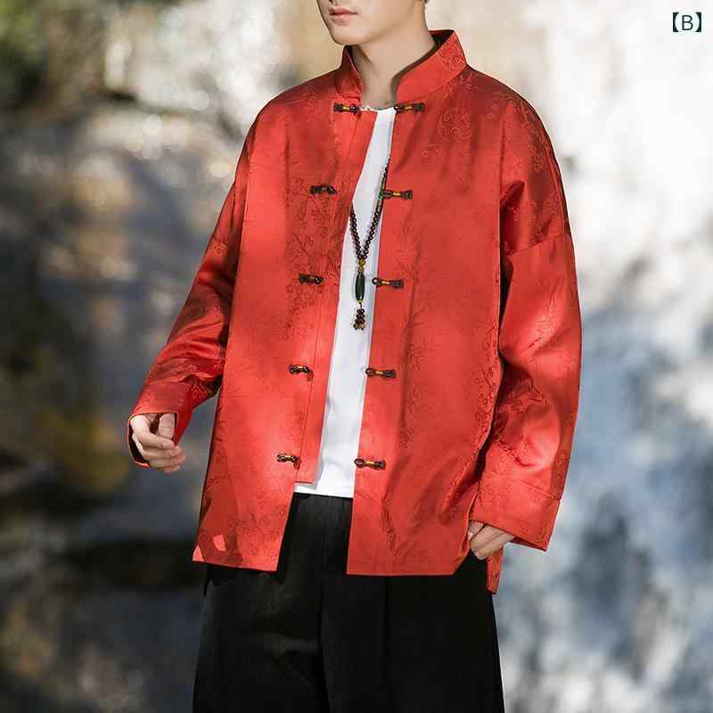 ドレス メンズ 秋 春 アウター 男性用 中華風 赤い 婚約 中華風 唐 スーツ 大きいサイズ 男性用
