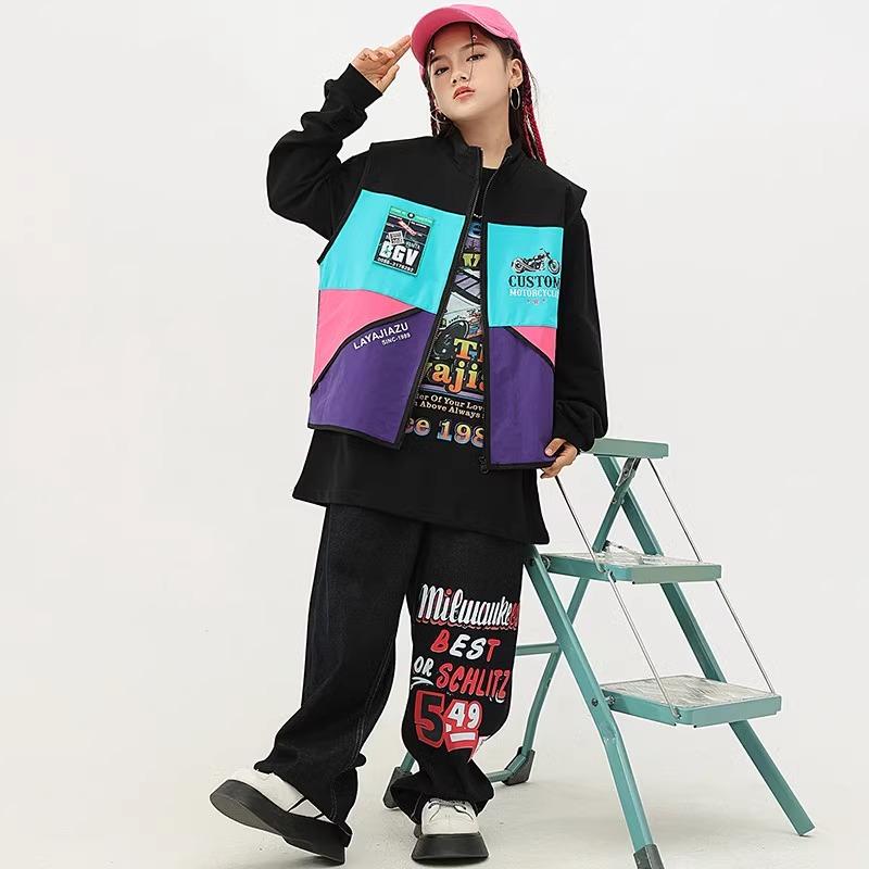 子供服 ボーイズ 女の子 ファッション ヒップホップ スーツ ベスト トップス ジーンズ セットアップ クール キッズ ジャズダンス パフォーマンス オーバーサイズ アクティブ