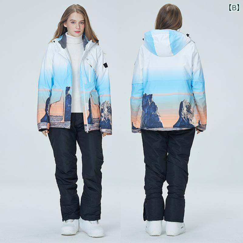 スノーボードウェア ジャケット パンツ ユニセックス フード アウトドア ジッパー ポケット セットアップ メンズ レディース 防水 通気性 静電気防止 暖かい クロス ウィンタースポーツ 耐摩耗