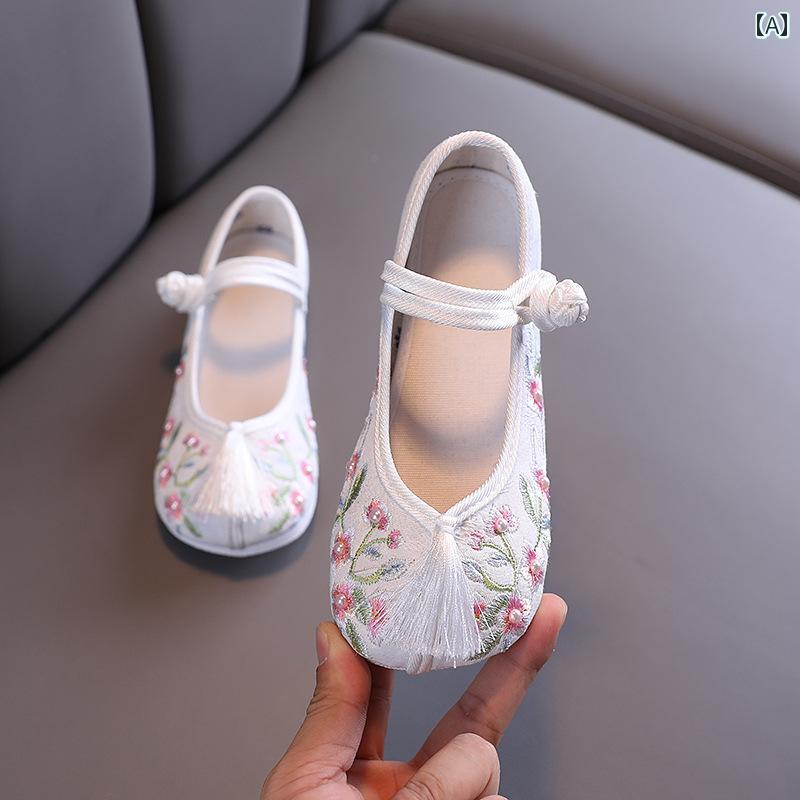 シューズ 靴 子供靴 かわいい メリージェーン ベビー キッズ 歩きやすい エスニック 刺繍入り タッセル 装飾 女の子 プリンセス 刺繍入り 漢服 パフォーマンス