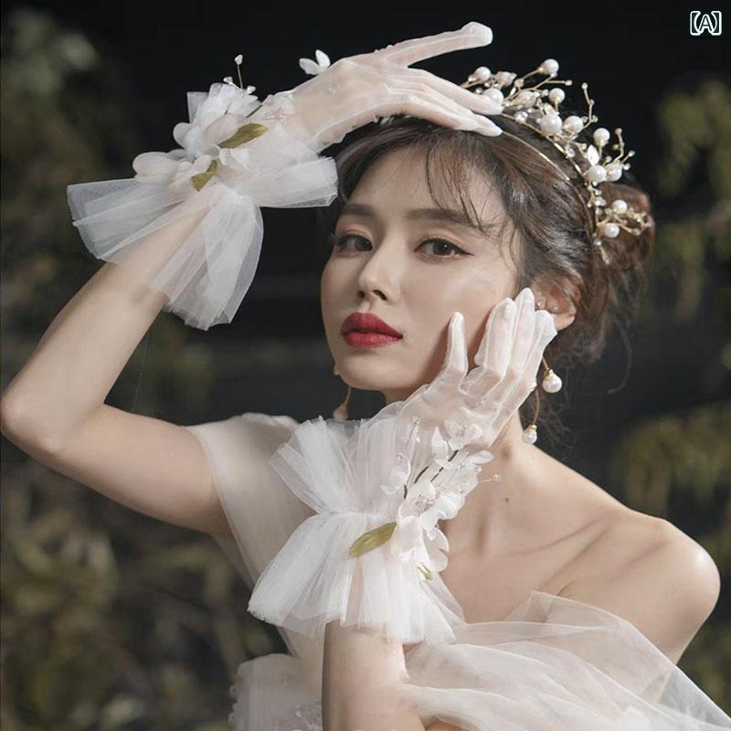 ウェディングドレス グローブ ブライダル 手袋 フェアリー レース ショート グローブ フラワー 結婚式 ..