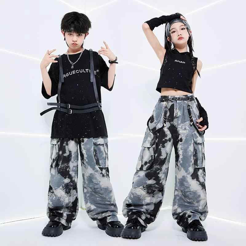 ストリートダンス 子供服 パフォーマンス ボーイズ スーツ ヒップホップ 女の子 子供 ダンスファッショ..