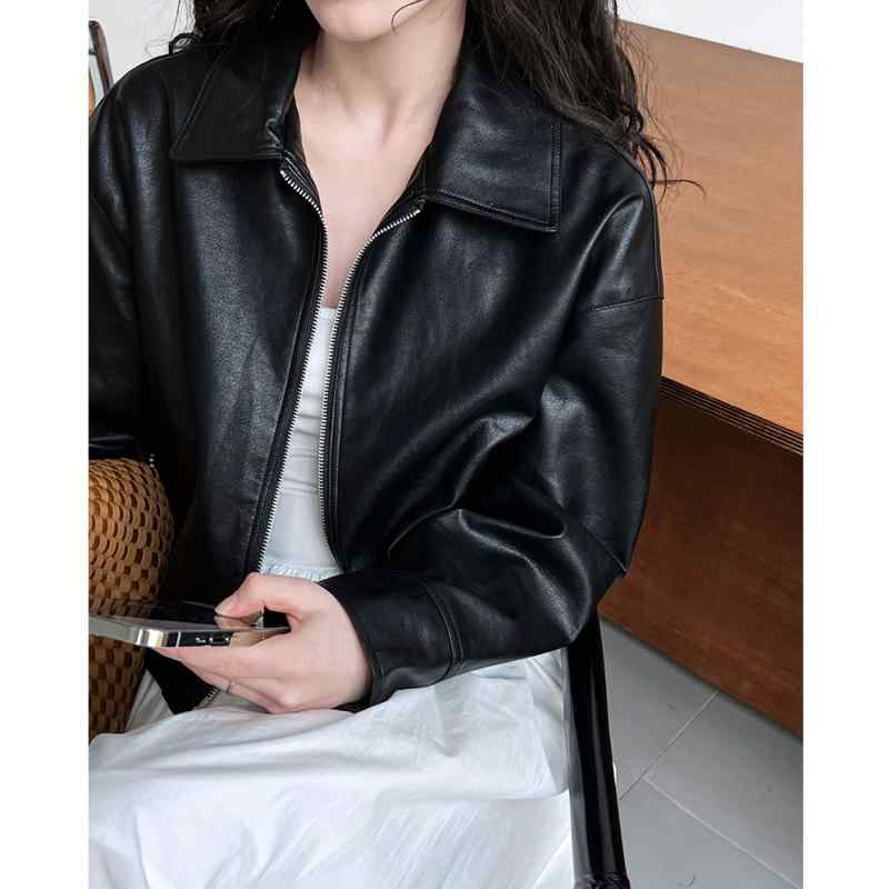 Other Jackets Jumpers - ジャケット レディース 秋 カジュアル 長袖 ステーション Pu レザー 女性 ショート