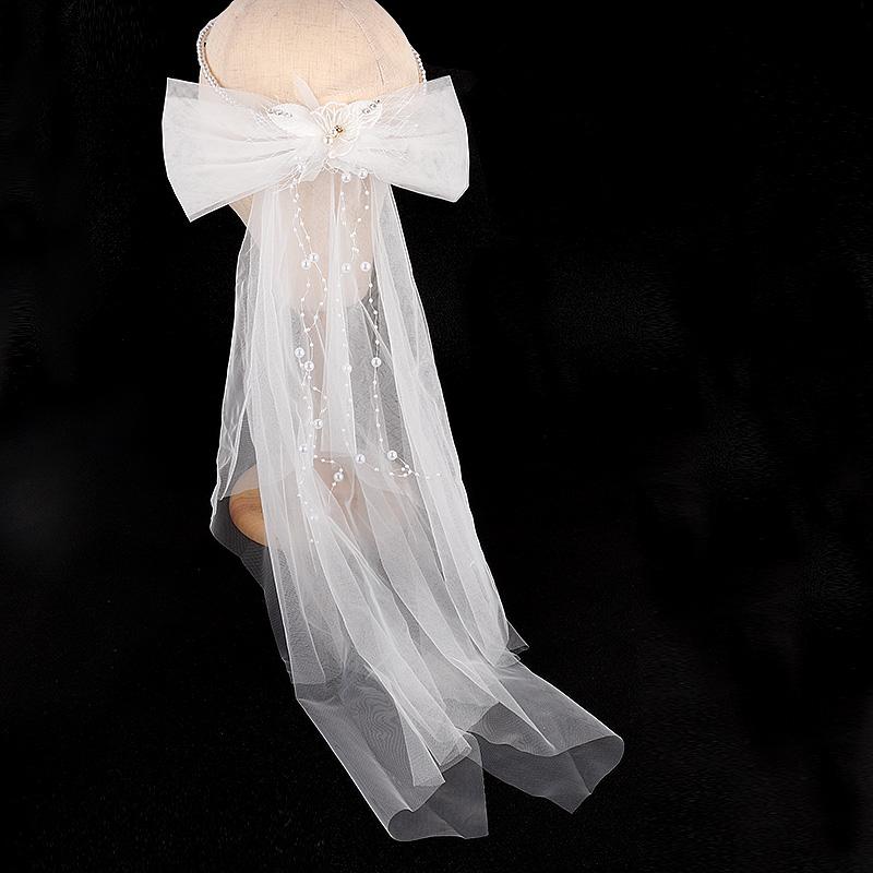 ブライダルベール ヘッドバンド パール 韓国 プリンセス ウェディング ベール クリップ 写真 ヘアアクセサリー リボン ホワイト エレガント 結婚式 ナチュラル