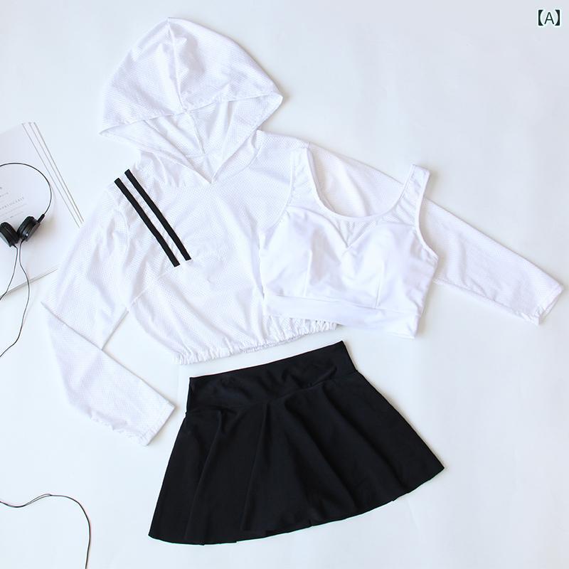 Two-Piece - レディース 夏 スポーツ 水着 フィットネス トレーニング 学生 カレッジ 大人 女性 ビーチ 温泉 旅行 リゾート レジャー 休暇 過 スリーピース お腹 カバー 冬用 セパレート スカート ボクサー ブリーフ スリム 見せ