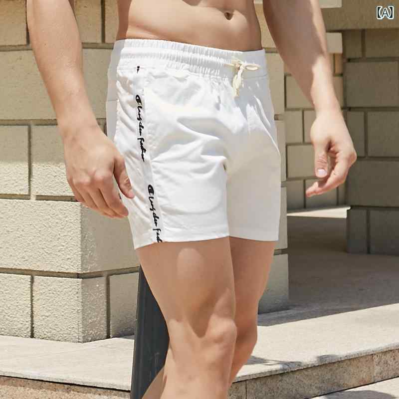 メンズ 夏 パンツ ストライプ コットン ショート 三分 スリム 韓国 サマー スポーツ ランニング フィットネス