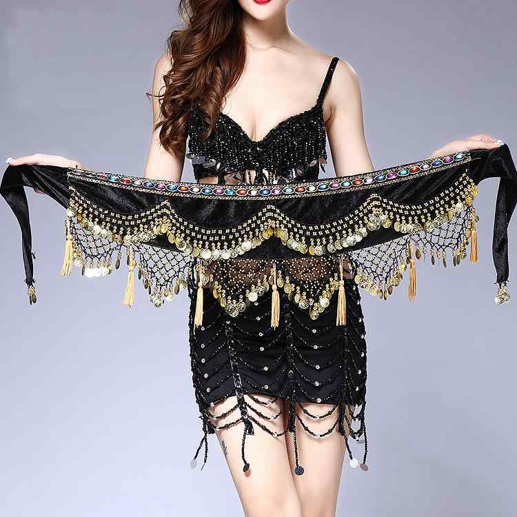 ヒップ スカーフ ベリーダンス ウエスト チェーン パフォーマンス ベルト インド ダンス ウエスト スカーフ 初心者 練習 金貨 フリンジ ガードル