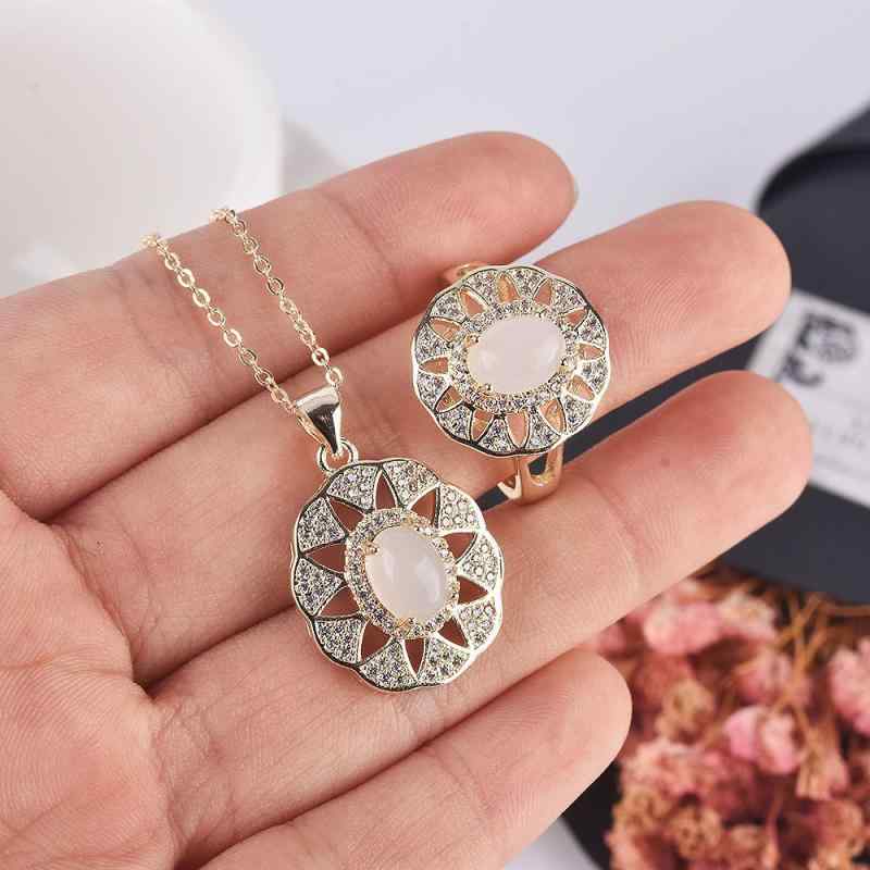 レディース ファッション アクセサリー オールシーズン ペンダント ネックレス 首飾り フェイク 白翡翠 指輪 リング