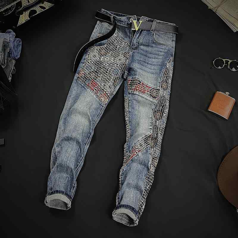 デニムパンツ メンズ おしゃれ着 Gパン カジュアル ジーンズ メンズ 秋冬 刺繍 ズボン ストレッチ