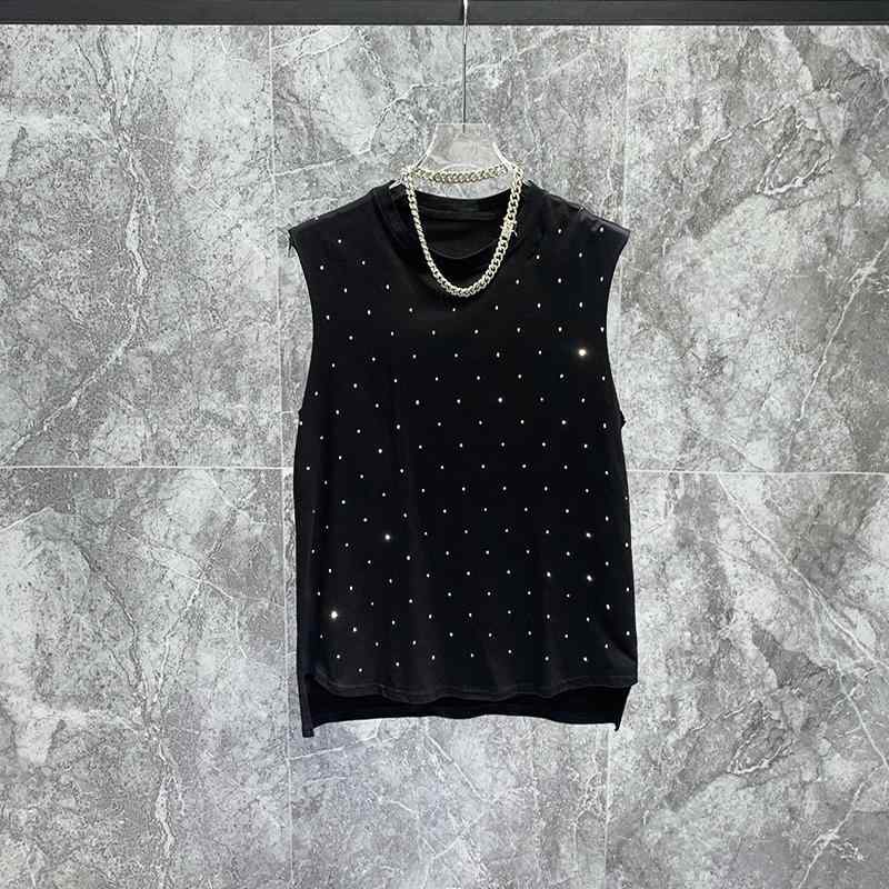 夏 韓国 ドリル穴 ダメージ ベスト メンズ ノースリーブ ラウンドネック カジュアル ファッション ラウ..