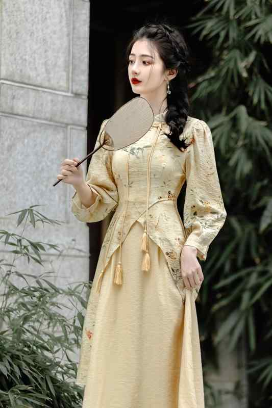 チャイナドレス 撮影衣装 レディース 婦人服 ワンピース ドレス レトロ 中国 秋冬 シフォン