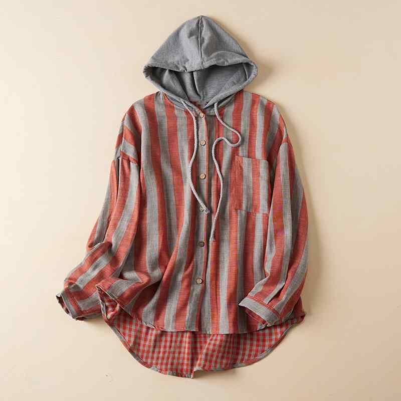 Wear （Martial Arts） - レディース パーカー フード 長袖ブラウス ストライプ トップス 日焼け防止 ゆったり ドライブ アウトドア